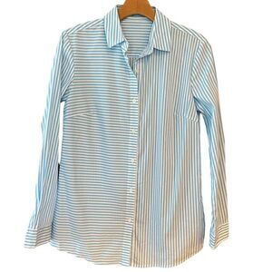 J. McLaughlin NWT Sz XS Light Blue White Stripes Classic Collar Button Shirt